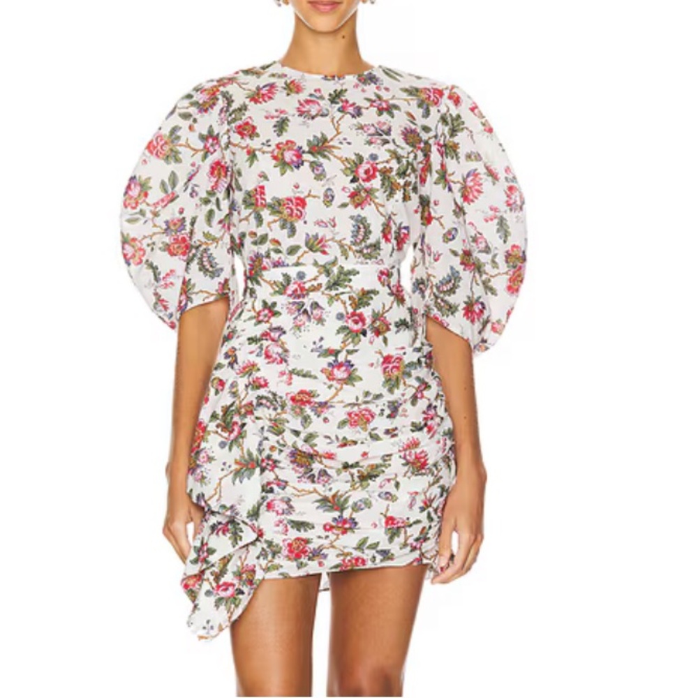 RHODE White Floral Puff-Sleeve Mini Dress